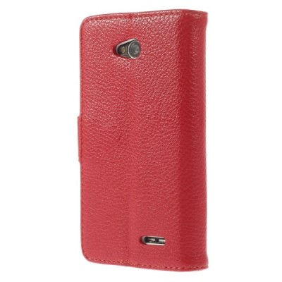LG L70 D320 atverčiamas raudonas odinis Litchi dėklas - piniginė / Priedai.lt