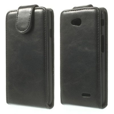 LG L70 (D320) klasikinis vertikaliai atverčiamas juodas odinis dėklas / Priedai.lt