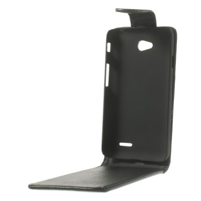 LG L70 (D320) klasikinis vertikaliai atverčiamas juodas odinis dėklas / Priedai.lt