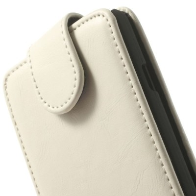 LG L70 (D320) klasikinis vertikaliai atverčiamas baltas odinis dėklas / Priedai.lt