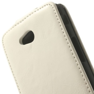 LG L70 (D320) klasikinis vertikaliai atverčiamas baltas odinis dėklas / Priedai.lt