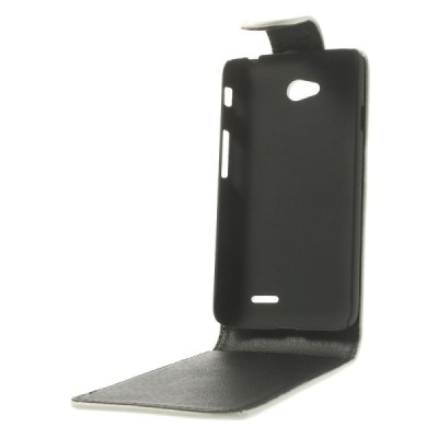 LG L70 (D320) klasikinis vertikaliai atverčiamas baltas odinis dėklas / Priedai.lt