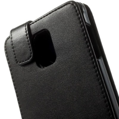 Samsung Galaxy Note 4 (N910) klasisks ādas vertikāli atvēramais melns futrālis / Vacins.lv