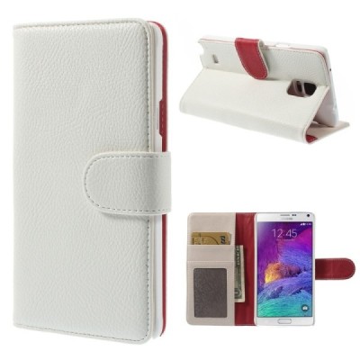 Samsung Galaxy Note 4 (N910) atvēramais sarkans ādas Litchi futrālis - maciņš / Vacins.lv