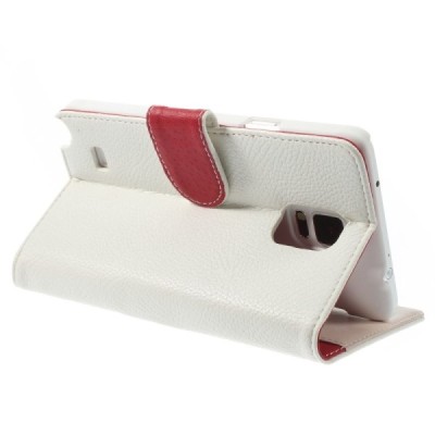 Samsung Galaxy Note 4 (N910) atvēramais sarkans ādas Litchi futrālis - maciņš / Vacins.lv