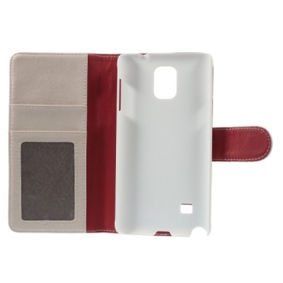 Samsung Galaxy Note 4 (N910) atvēramais sarkans ādas Litchi futrālis - maciņš / Vacins.lv