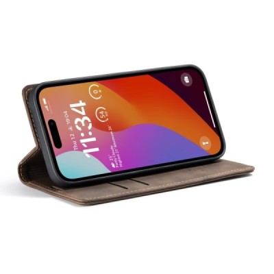 Apple iPhone 16 Pro CaseMe Retro solīds atvēramais ādas brūns maciņš - maks | Vacins.lv