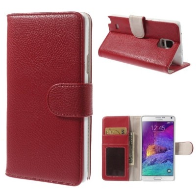 Samsung Galaxy Note 4 (N910) atverčiamas raudonas odinis Litchi dėklas - piniginė / Priedai.lt