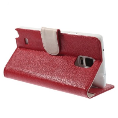 Samsung Galaxy Note 4 (N910) atverčiamas raudonas odinis Litchi dėklas - piniginė / Priedai.lt