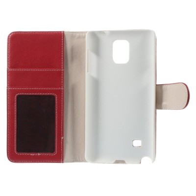 Samsung Galaxy Note 4 (N910) atverčiamas raudonas odinis Litchi dėklas - piniginė / Priedai.lt