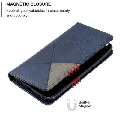 Nokia 2.2 Geometric atvēramais zils maciņš - maks | Vacins.lv