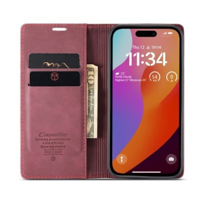 Apple iPhone 16 Pro Max CaseMe Retro solīds atvēramais ādas bordo maciņš - maks | Vacins.lv
