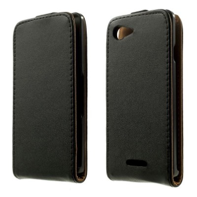 Sony Xperia E3 klasikinis vertikaliai atverčiamas juodas odinis dėklas / Priedai.lt