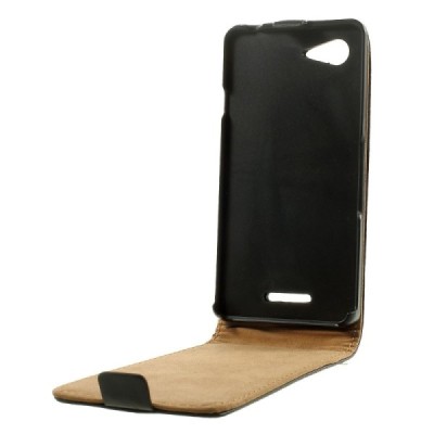 Sony Xperia E3 klasikinis vertikaliai atverčiamas juodas odinis dėklas / Priedai.lt