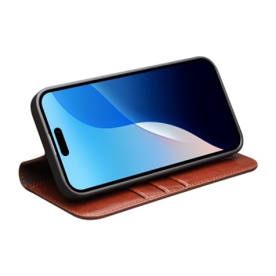 Apple iPhone 16 Pro "QIALINO" atvēramais ādas brūns maciņš - maks | Vacins.lv
