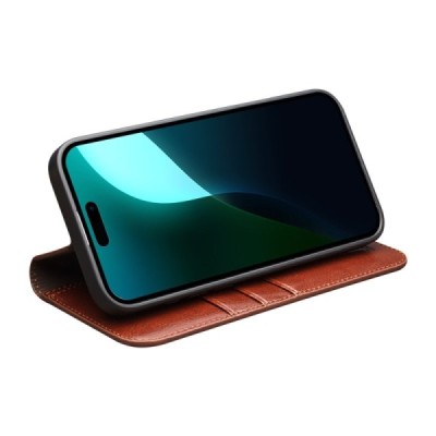 Apple iPhone 16 "QIALINO" atvēramais ādas brūns maciņš - maks | Vacins.lv