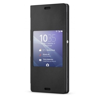 Oficialius Sony Xperia Z3 Style Cover Window juodas atverčiamas dėklas SCR24 / Priedai.lt