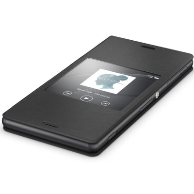 Oficialius Sony Xperia Z3 Style Cover Window juodas atverčiamas dėklas SCR24 / Priedai.lt