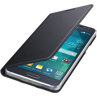 Samsung Galaxy Alpha G850 oficiāls Flip Cover atvērams melns ādas futrālis / Vacins.lv