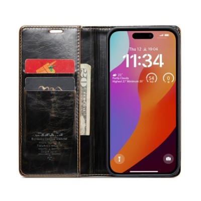 Samsung Galaxy A35 CaseMe Leather solīds atvēramais ādas brūns maciņš - maks | Vacins.lv