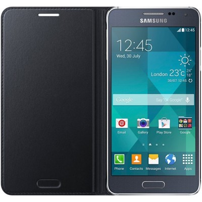 Samsung Galaxy Alpha G850 oficiāls Flip Cover atvērams melns ādas futrālis / Vacins.lv