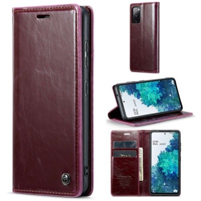 Samsung Galaxy S20 FE CaseMe Leather solidus atverčiamas bordo odinis dėklas - knygutė | Priedai.lt