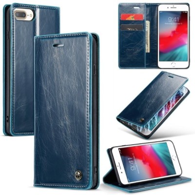 iPhone 6 Plus / 6s Plus / 7 Plus / 8 Plus CaseMe Leather solīds atvēramais ādas zils maciņš - maks | Vacins.lv
