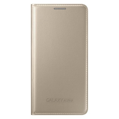 Samsung Galaxy Alpha G850 originalus Flip Cover atverčiamas auksinis odinis dėklas / Priedai.lt