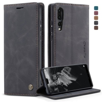 Huawei P20 Pro CaseMe Retro solīds atvēramais ādas melns maciņš - maks | Vacins.lv