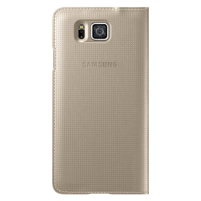 Samsung Galaxy Alpha G850 originalus Flip Cover atverčiamas auksinis odinis dėklas / Priedai.lt