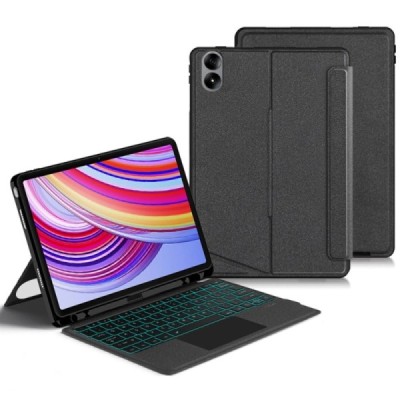 Xiaomi Redmi Pad Pro ādas atvēramais melns futrālis ar bluetooth tastatūra | Vacins.lv