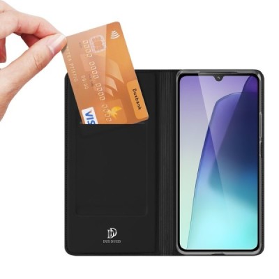 Xiaomi Redmi 14C, 14R, A4, Poco C75 4G "Dux Ducis" Skin sērijas melns ādas atvērams maciņš | Vacins.lv