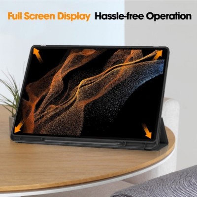 Samsung Galaxy Tab S10 Ultra, S9 Ultra, S8 Ultra atvēramais melns maciņš - maks ar vietu, kur ielikt stylus | Vacins.lv