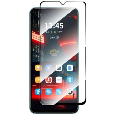 Nokia C32 „Hat-Prince“ 9H Tempered Glass sustiprintos apsaugos juodas pilnai dengiantis apsauginis ekrano stiklas | Priedai.lt