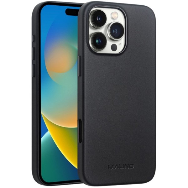 "QIALINO" Slim MagSafe vaciņš - melns (iPhone 16 Pro)