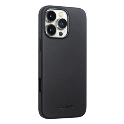 Apple iPhone 16 Pro "QIALINO" Slim MagSafe ādas melns vaciņš - apvalks | Vacins.lv