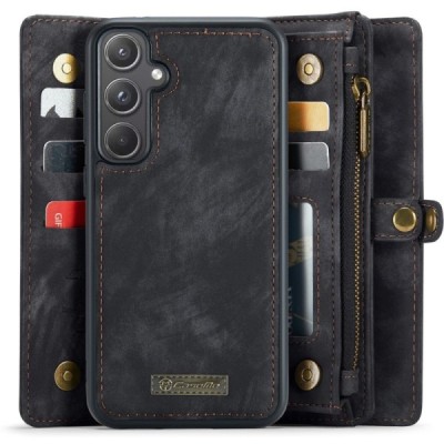 Samsung Galaxy A55 5G (SM-A556) "CaseMe" Retro solīds maciņš ar noņemamu maku - melns | Vacins.lv