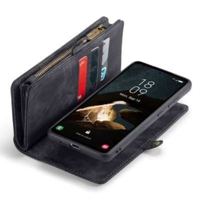 Samsung Galaxy A55 5G (SM-A556) CaseMe Retro Solid Case with Detachable Wallet - Black | Priedai.lt