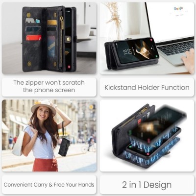 Samsung Galaxy A55 5G (SM-A556) CaseMe Retro Solid Case with Detachable Wallet - Black | Priedai.lt