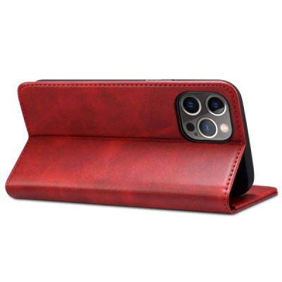 Apple iPhone 12 (12 Pro) „Suteni“ raudonas odinis atverčiamas dėklas - knygutė | Priedai.lt