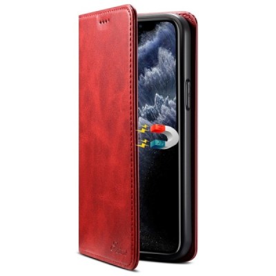 Apple iPhone 12 (12 Pro) „Suteni“ raudonas odinis atverčiamas dėklas - knygutė | Priedai.lt