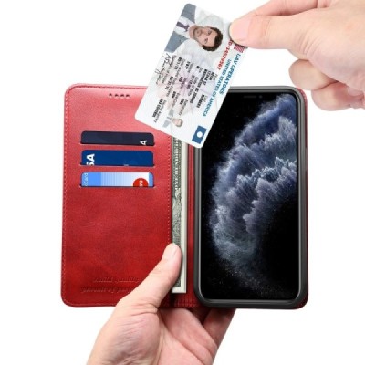 Apple iPhone 12 (12 Pro) „Suteni“ raudonas odinis atverčiamas dėklas - knygutė | Priedai.lt