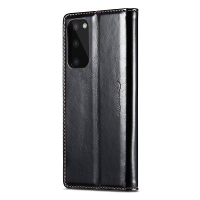 Samsung Galaxy S20 CaseMe Leather solīds atvēramais ādas melns maciņš - maks | Vacins.lv