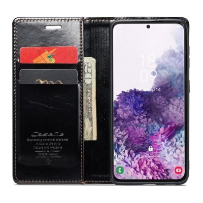 Samsung Galaxy S20 CaseMe Leather solīds atvēramais ādas melns maciņš - maks | Vacins.lv