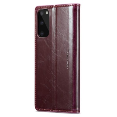 Samsung Galaxy S20 CaseMe Leather solidus atverčiamas bordo odinis dėklas - knygutė | Priedai.lt