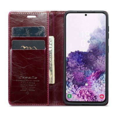 Samsung Galaxy S20 CaseMe Leather solidus atverčiamas bordo odinis dėklas - knygutė | Priedai.lt