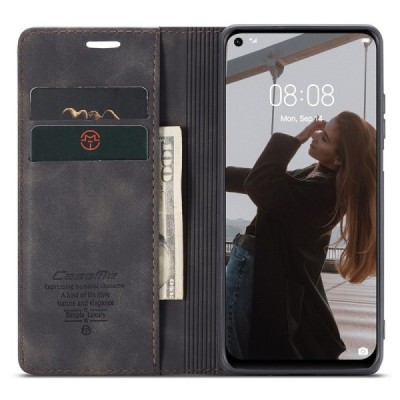 Huawei P40 lite CaseMe Retro solīds atvēramais ādas melns maciņš - maks | Vacins.lv