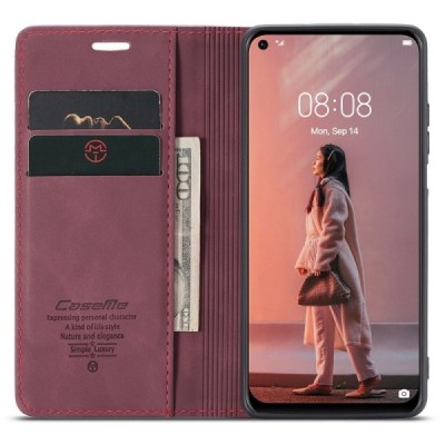 Huawei P40 Lite CaseMe Retro solīds atvēramais ādas bordo maciņš - maks | Vacins.lv