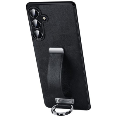 „SULADA“ Leather Kickstand Samsung Galaxy S25 juodas odinis dėklas - nugarėlė | Priedai.lt