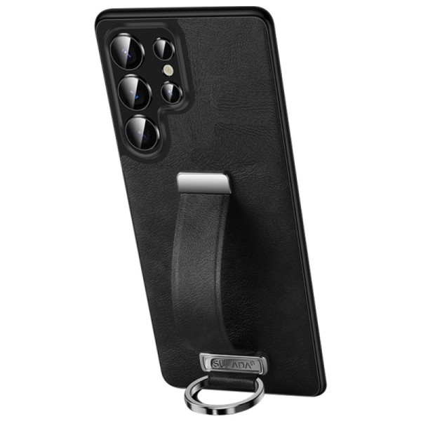 "SULADA" Leather Kickstand ādas apvalks - melns (Galaxy S25 Ultra)